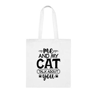 Imagem de Sacola Me And My Cat Talk About You, presente engraçado para amantes de gatos, bolsa de ombro, bolsas reutilizáveis, ideia de e cesta de Natal, Branco