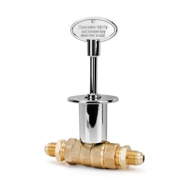 Imagem de Stanbroil Kit de válvula de desligamento de 1/2 polegada reta de 1/2 polegada para Poços de fogo a gás NG LP com flange cromada polida, chave de 3 polegadas e 3/8 macho, flare x 1/2 ajustes NPT x 2