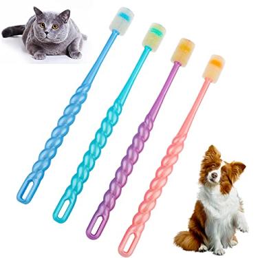 Imagem de 4 peças de escova de dentes macia de silicone macio de 360 graus para cães e gatos pequenas (as cores podem variar)