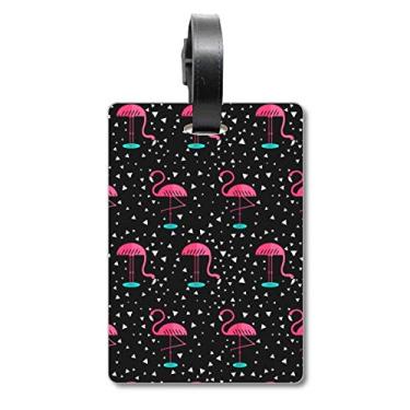 Imagem de Etiqueta de mala com estampa de flamingo, rosa, preta, cartão de bagagem, Multicolorido.