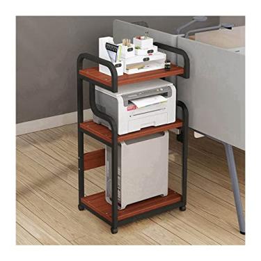 Imagem de Suporte de impressora Suporte de impressora móvel de 3 camadas com triturador de mesa em pé de piso para PC Suporte de host Prateleira de armazenamento ajustável sobre rodas para materiais de escritório Scanner de fax Impressora de mesa (Cor: F-