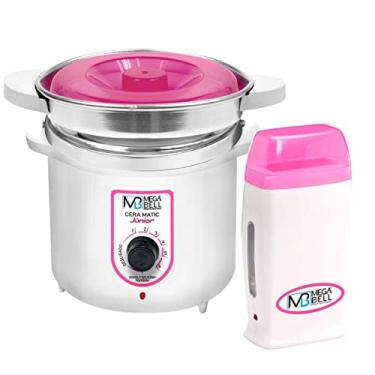 Imagem de Kit Depilação Termocera 400gr Com Refil Branca Com Rosa + Aquecedor de Cera Roll-on Rosa Mega Bell