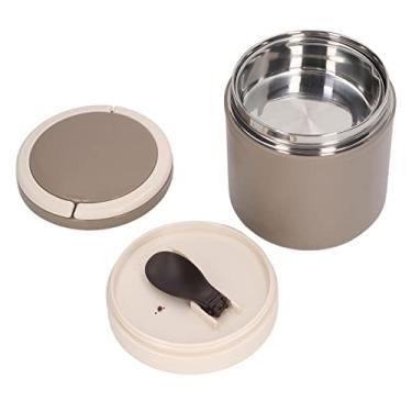 Imagem de Recipiente de Comida Isolado, Frasco de Comida Isolado de Aço Inoxidável de Longa Duração Estilo Japonês Design de Boca Larga 1,2L Portátil para Casa para Viagens (cáqui)