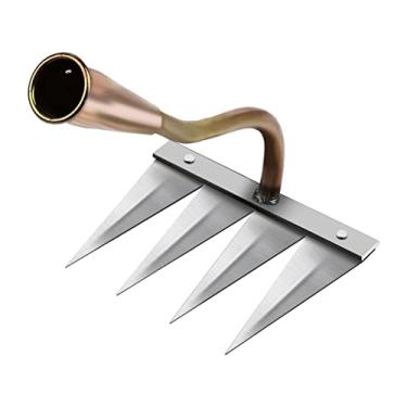 Imagem de Ferramenta de remoção de daninhas corte ferramentas agrícolas acessórios de forjamento jardim swoe enxada para plantar , 4 dentes de cobre