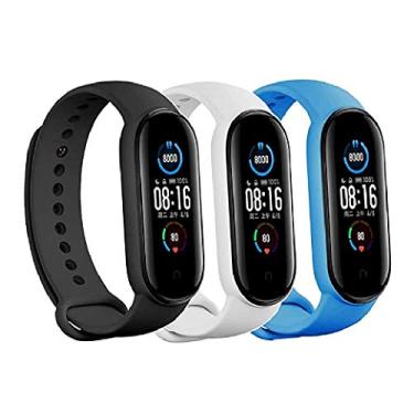 Imagem de Kit 3 Pulseiras NSmart compatível com MI BAND 5/6 + Película - Nandos-Store (Kit 3 Preta+Branca+Azul claro)