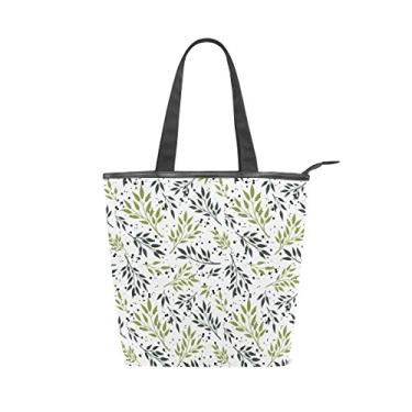 Imagem de Bolsa feminina de lona durável, fresca, verão, galhos verdes, folhas de grande capacidade, sacola de compras