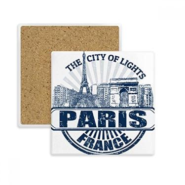 Imagem de Paris Bandeira da França Torre Eiffel Arquitetura Quadrada Porta-copos Porta-copos Porta-copos Pedra de isolamento