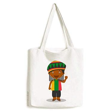Imagem de Bolsa de lona preta Wild Jamaica com desenho animado bolsa de compras casual