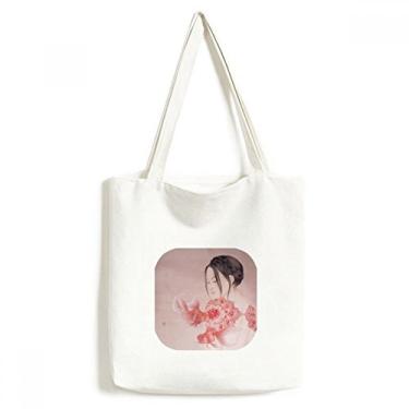 Imagem de Sacola de lona com pintura chinesa de beleza de corte de papel bolsa casual bolsa de compras