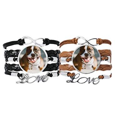 Imagem de DIYthinker Bulldog Pet Pulseira com imagem assustadora de animais de estimação com alça de mão de couro, conjunto duplo para presente
