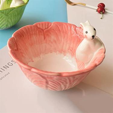 Imagem de GUIPAIHAI Lindo conjunto de utensílios de mesa de cerâmica criativo conjunto de tigelas de macarrão instantâneo doméstico prato tigela estudante Pet Bowl (cor: rosa/A)