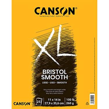 Imagem de Canson Bloco Bristol da série XL, papel pesado para tinta, marcador ou lápis, acabamento suave, dobrável, 45 kg, 28 x 35 cm, branco brilhante, 25 folhas