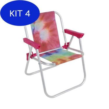 Imagem de Kit 4 Cadeira De Praia E Piscina Infantil Alumínio Tie Dye - Bel