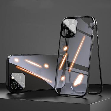 Imagem de para iPhone 14 13 12 11 Pro Max Metal liga de alumínio Vidro Temperado Transparente Protetor Capa Capa Magnética de Metal Flip, Preto, para iphone 12 Pro