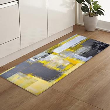 Imagem de Savannan Tapetes e tapetes de corredor, 4559 peças pintura a óleo abstrata amarelo cinza antiderrapante, tapete de cozinha absorvente, tapete de porta interno com pontos de borracha, tapete de pé 45,7 x 47,2 polegadas