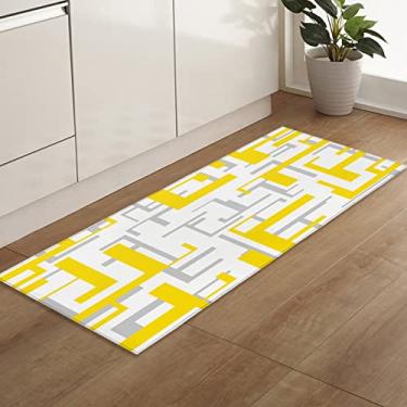 Imagem de Savannan Tapetes e tapetes de corredor, 5870 peças padrão geométrico moderno amarelo cinza branco antiderrapante, tapete de cozinha absorvente, tapete de porta interno com pontos de borracha, tapete de pé 40 x 120 cm