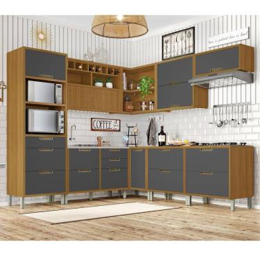 Imagem de Cozinha 9 Peças Ângulo Torre Quente 100% MDF Imperatriz Nesher Freijó/Grafite