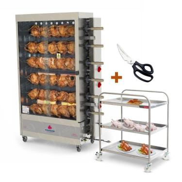 Imagem de Assador De Frango Gás 6 Espetos Infra Pr-631 Progás + Tesoura Tramontina + Carrinho Inox Bivolt