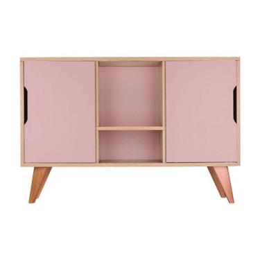 Imagem de Buffet Aparador Retrô com 2 Portas Murano Carvalho e Rosa Claro