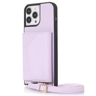 Imagem de CQSJX Capa transversal para iPhone 14 Pro Max/14 Plus/14 Pro/14, capa de carteira de couro real com fecho magnético para cartão, roxo, 14 Plus 6,7"