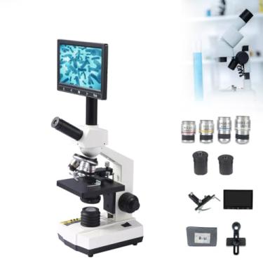 Imagem de Microscópio monocular, microscópios biológicos, 1600X, estágio aquecido em temperatura constante, display de 7 polegadas, com paquímetro Vernier, condensador Abbe, laboratório para adultos