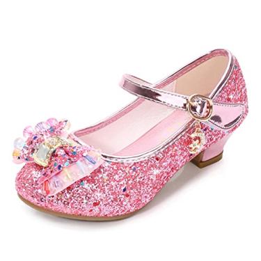 Imagem de ZJBPHL Sapatos sociais femininos com laço para meninas, sapatos de princesa, brilhantes, flores, sapatilhas, Mary Jane, sapatos de salto baixo para apresentações de palco para