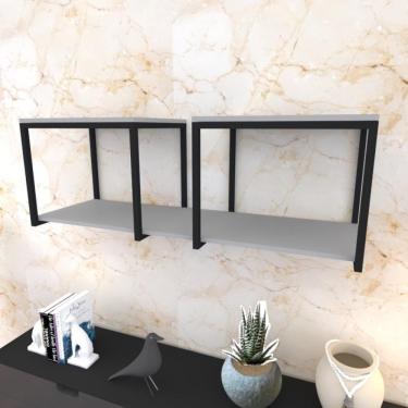 Imagem de Prateleira Industrial Suspensa Estante Parede Nicho Cinza Cozinha Escritorio Sala Quarto Infantil