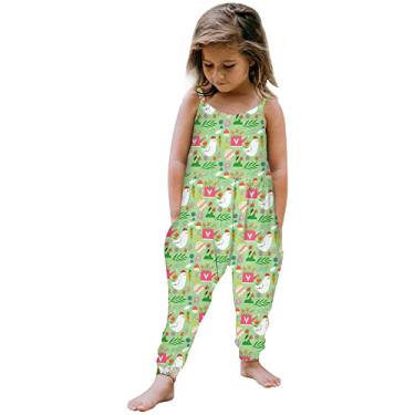Imagem de Macacão infantil com alças nuas e costas nuas para meninas, Páscoa, coelhinho fofo, harém, macacão com bolsos, C - verde, 2-3 Anos