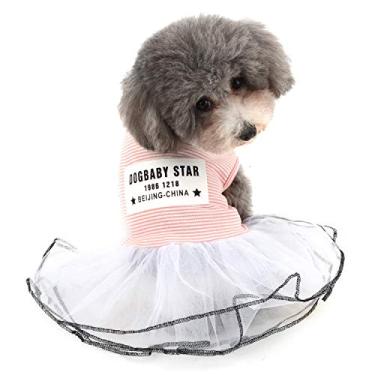 Imagem de Zunea Vestido tutu para cachorro pequeno filhote listrado primavera verão vestidos de princesa camisa de algodão macio saia de animal de estimação roupas roupas para cães gatos menina rosa PP