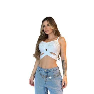 Imagem de Cropped Festa Corset Paete Top Brilhos Feminino Decote V Alcinha - Loo