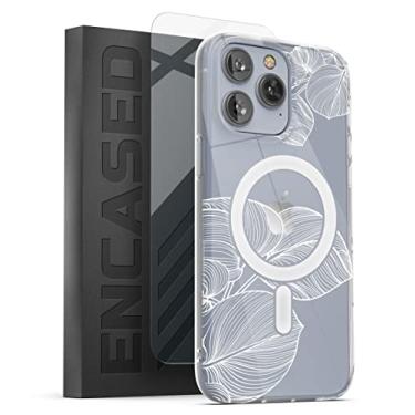 Imagem de Encased Capinha de Celular Magnética Projetada para iPhone 14 Pro Max Capa Transparente com Design com Protetor de Tela - Compatível com Acessórios de Telefone MagSafe (Folha de Renda Branca)