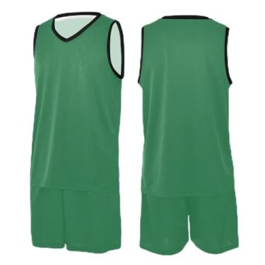 Imagem de CHIFIGNO Camiseta de basquete azul-petróleo roxo com glitter, camiseta de basquete simples, camiseta de futebol PPS-3GG, Verde marinho, PP