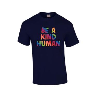 Imagem de Camiseta unissex Be A Kind Human Positive Vibes LGBTQ+ Rainbow Love is Love Support manga curta unissex, Azul marino, G