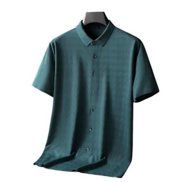 Imagem de Camiseta Masculina De Verão Com Tecido Enrugado Sem Ferro, Cor Sólida, Manga Curta, Corte Tridimensional Solto (Color : Green, Size : 7XL)