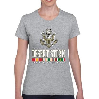 Imagem de Camiseta feminina Desert Storm Proud Veteran Army Gulf War Operation Served DD 214 Veterans Day Patriot, Cinza, GG