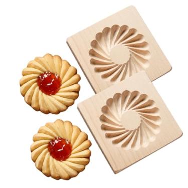 Imagem de Pacote com 2 moldes de biscoito de madeira, molde de cozimento 3D para fazer massa de biscoito, cortador de biscoito gravado em relevo, decoração artesanal, ferramenta de cozimento faça você mesmo