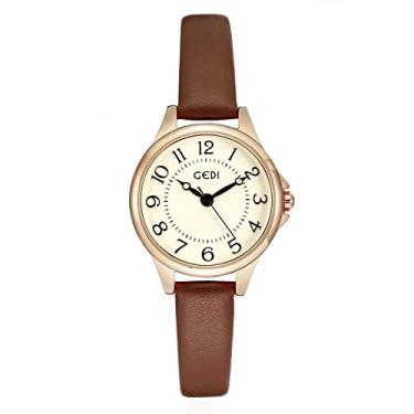 Imagem de TOOCAT Relógio de pulso feminino, mini, ultrafino, elegante, simples, de quartzo, com pulseira de couro, à prova d'água de 30 m, analógico, para mulheres, estudantes, mulheres, Marrom-1, Relógio de