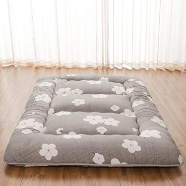 Imagem de Zelladorra Colchão japonês, colchão futon com bolsa de armazenamento portátil e capa lavável, tapete de tatame grosso de enrolar adequado para acampamento, quarto de hóspedes, algodão cinza, solteiro