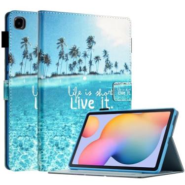 Imagem de Capa para Samsung Galaxy Tab S6 Lite de 10,4 polegadas com suporte de caneta S modelo 2022 2020 (SM-P610/P613/P615/P619), Smart Auto Wake/Sleep, capa fólio de couro PU com suporte multi-ângulo, praia