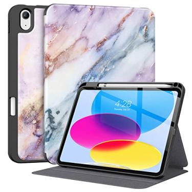 Imagem de Supveco Capa para iPad 10ª Geração 10,9 polegadas 2022 com suporte para lápis - [Suporte Apple Pencil 1ª Geração + Auto Wake/Sleep], capa premium com suporte fólio com capa traseira de TPU macio para iPad 10ª geração - roxo mármore