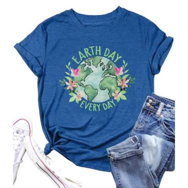 Imagem de Camisetas do Dia da Terra para Mulheres: Camiseta Dia da Terra Todos os Dias Camiseta Gráfica Engraçada Ambiental Tops Presentes do Dia da Terra, Azul, GG