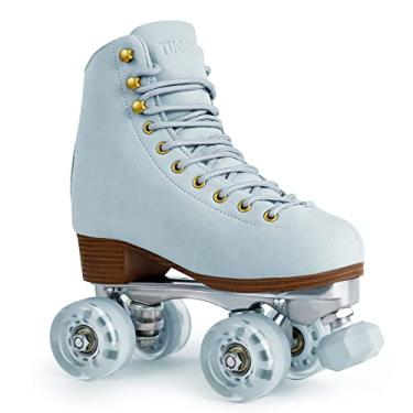 Imagem de Patins para mulheres ou homens com rolhas de borracha ajustáveis de altura retrô de camurça quadriciclo patins para uso externo e interno