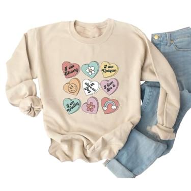 Imagem de Ykomow Camisetas femininas de Dia dos Namorados Xadrez Love Heart Valentines Day Camisolas Raglan Tops, Creme - 4, G