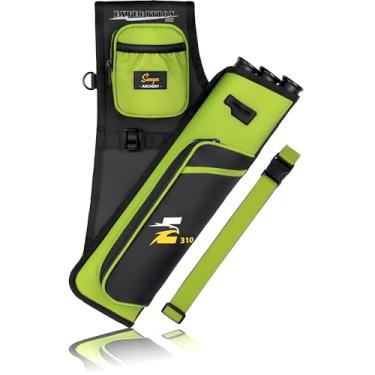 Imagem de SUNYA Aljava de quadril de tiro com arco para flechas. Inclui suporte de flecha de 3 tubos, bolsos de acessórios e cinto. Adequado para prática de arco composto e recurvo. (Verde claro)