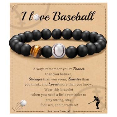 Imagem de Futebol Beisebol Basquete Presentes de Futebol Masculino Pulseiras com Contas Natural Olho de Tigre Pulseira Masculina Aniversário Presentes de Formatura para Filho Neto Bônus Filho Namorado Irmão,