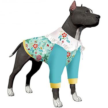 Imagem de LovinPet Camisetas para cães, camisetas fofas de lapela para cães grandes, tecido elástico leve, com costura verde, estampas multiflores, pijamas grandes para cães Pitbull, roupas GG
