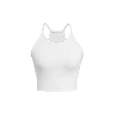 Imagem de Fafaget Camiseta feminina atlética nadador para treino, ioga, corrida, Branco, M