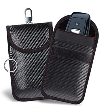 Imagem de Bolsa Faraday 2 peças para chaveiro, protetor de chave com bloqueio de sinal RFID para carro, protetor de gaiola Faraday, bolsa antirroubo com bloqueio de sinal, bolsa antirroubo, bolsa de fibra de carbono Faraday protetor de chave