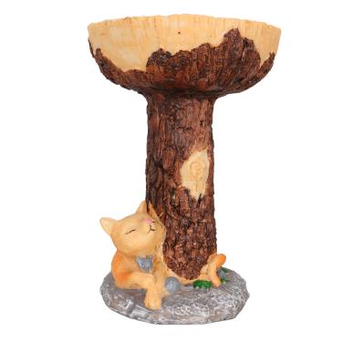 Imagem de Banho de pássaro para exterior, tigela de banho de pássaro de resina com ornamento de estátua de gato, alimentador de pássaros para mesa de jardim e quintal, 7,7