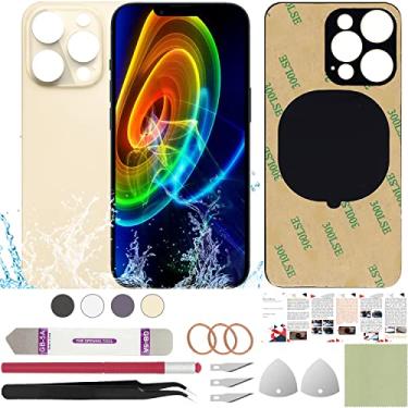 Imagem de ReuWeu Substituição de vidro da capa traseira traseira compatível com iPhone 14 Pro Max de 6,7 polegadas + ferramentas profissionais (ouro)